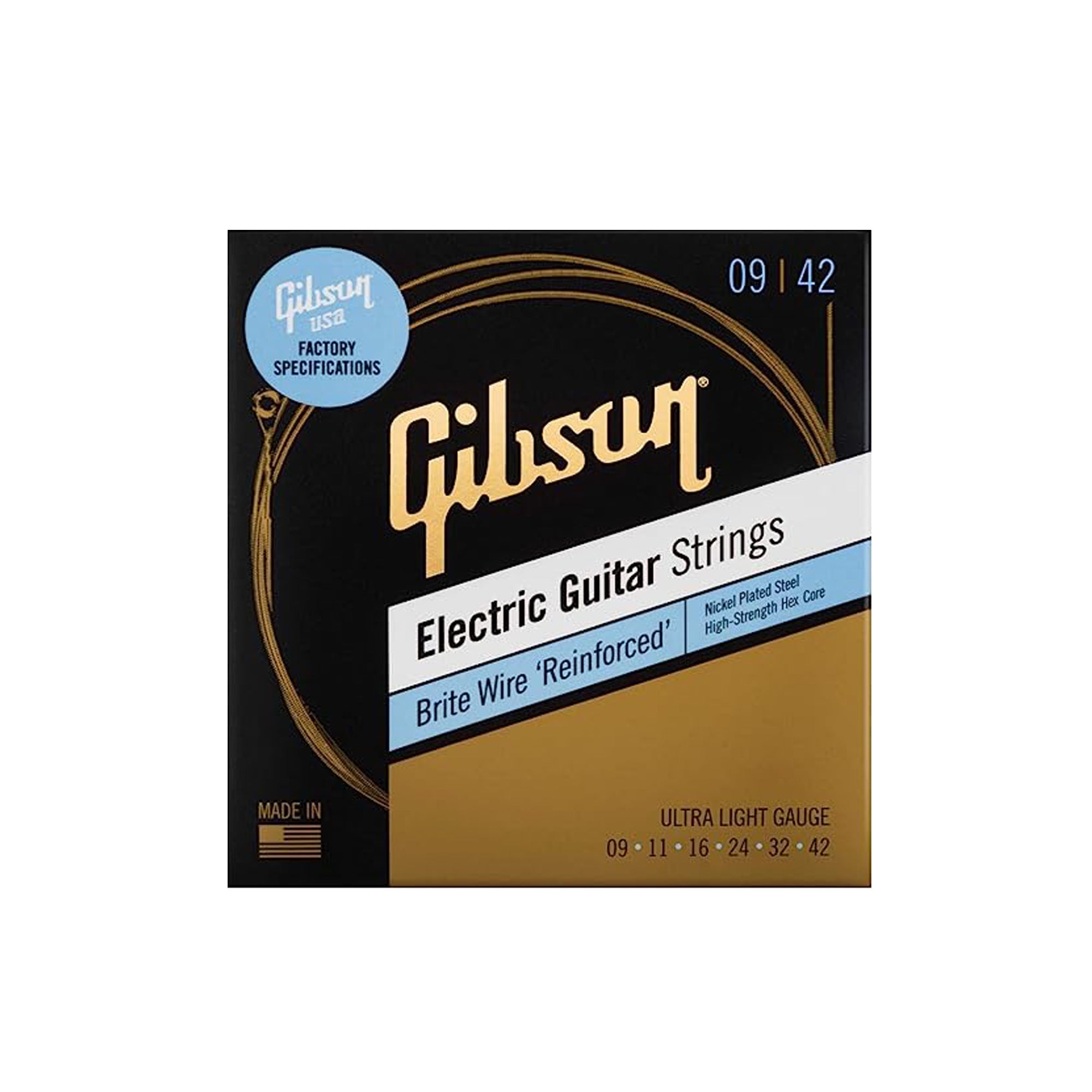 Gibson Gear SEG-BWR9 Brite Wire 'Reinforced' Electric Guitar Strings - .009-.042 Ultra Light